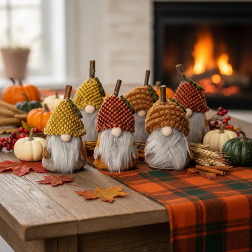 Conjunto de 6 figuras de gnomos com gorro de tricô e bolota, 10 cm. | Floristik24.pt
