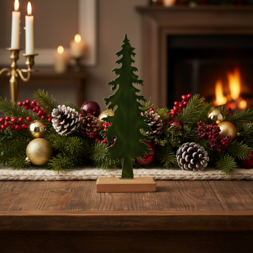 Árvore de Natal decorativa com base de madeira, 36 cm | Floristik24.pt