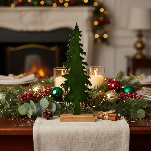 Árvore de Natal decorativa sobre base de madeira, decoração de mesa, Natal, 46 cm | Floristik24.pt