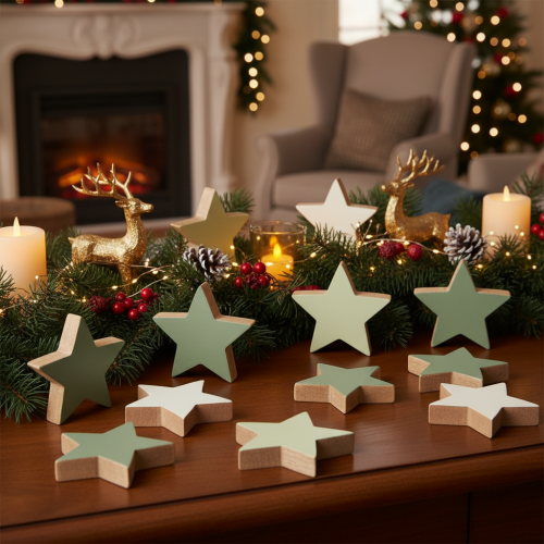 Conjunto de estrelas de madeira para decoração de mesa e peitoril de janela, 5 cm, 9 peças | Floristik24.pt