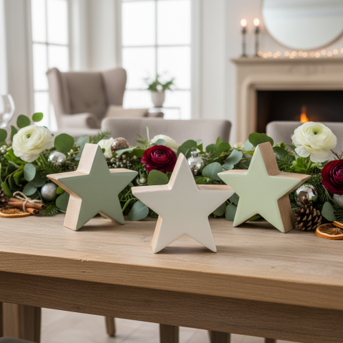 Conjunto de 3 Estatuetas Decorativas em Formato de Estrela para Mesa, 10cm | Floristik24.pt