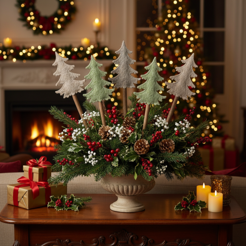 Árvore de Natal decorativa em haste para vasos e arranjos altos, 45 cm, 6 peças | Floristik24.pt