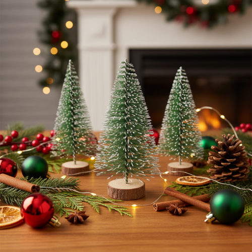 Itens Mini árvores de Natal artificiais para decoração de mesa, cobertas de neve, 6 cm, 12 peças.