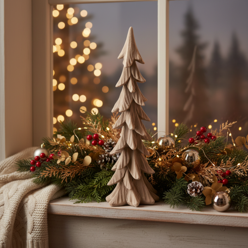 Pequena árvore de Natal decorativa flocada, para decoração de mesa, 44 cm | Floristik24.pt