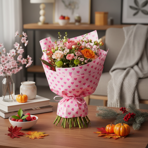 Itens Papel para punho com estampa de coração, rosa, 25cm, 100m