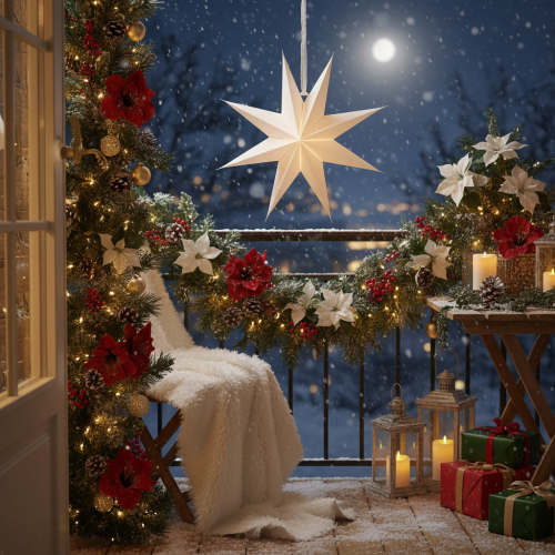 Itens Estrela de LED suspensa com temporizador, branco quente, para uso externo, 38 cm