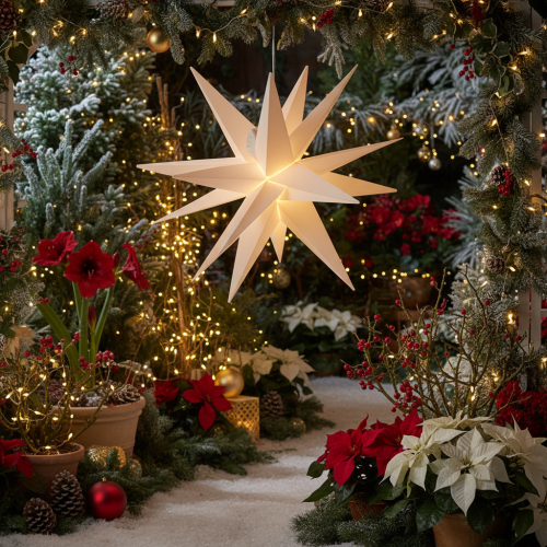 Estrela de Natal LED branca quente com temporizador para exterior, 60 cm | Floristik24.pt