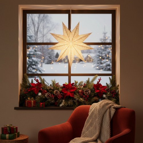 Estrela de Natal decorativa em LED para pendurar, branco quente, para uso interno, 38 cm | Floristik24.pt