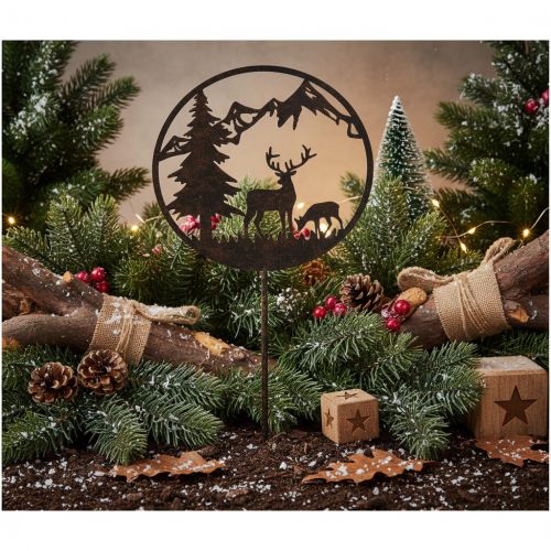Estaca decorativa, animais da floresta, veado e pinheiro, 100 cm | Floristik24.pt