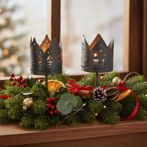 Castiçais para velas pequenas com ponta, em formato de casinha, para velas de pilar, 6 cm, 2 peças | Floristik24.pt