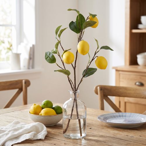 Ramo de limão artificial decorativo, com 3 limões amarelos, 65 cm, planta artificial, acessório decorativo. | Floristik24.pt