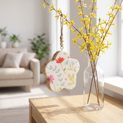 Cabide decorativo flor madeira branco brilho Ø9,5cm 20cm | Floristik24.pt