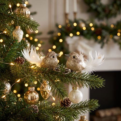 Par de pombas decorativas, pássaros decorativos com prendedor, douradas, 5 cm, 4 peças | Floristik24.pt
