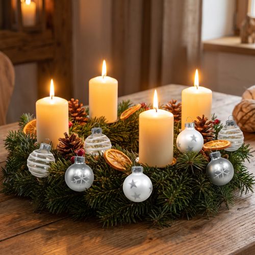 Mini bolas de Natal brancas, prata vidro real Ø3cm 9 unid. | Floristik24.pt