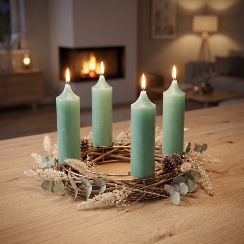 Velas cônicas velas curtas jade verde para laço Ø21/110mm 6 peças | Floristik24.pt