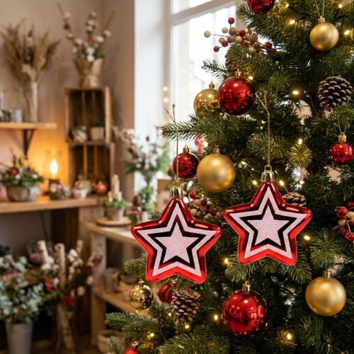 Estrela para pendurar plástico vermelho, branco de 8,5 cm 2 unidades | Floristik24.pt