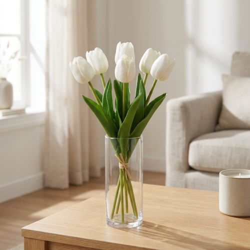Decoração Tulipas Brancas Toque Real Flores Artificiais Primavera 49cm 5 un | Floristik24.pt