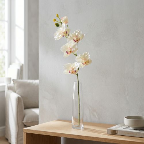 Itens Orquídea Phalaenopsis artificial 6 flores creme rosa 70cm