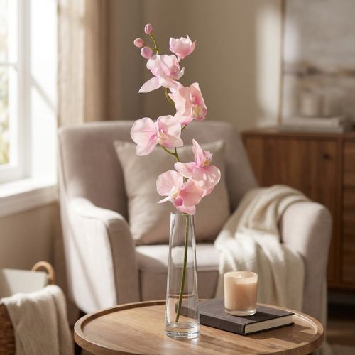 Itens Orquídea Phalaenopsis artificial 6 flores rosa 70cm