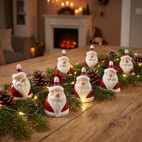 Figura de Papai Noel em cerâmica, vermelho e branco, 6,4 cm - Decoração festiva de Natal - 6 peças | Floristik24.pt