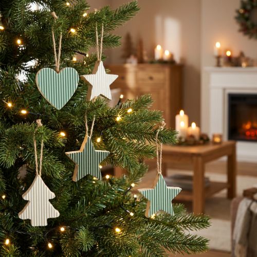 Conjunto de pingente de madeira para árvore de Natal, coração-árvore-estrela, verde menta-branco, 4,5 cm, 9 peças - decoração de Natal | Floristik24.pt