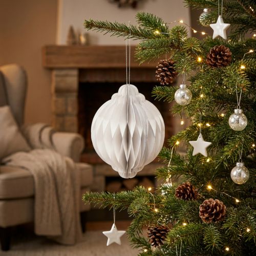 Bola de favo de mel Bola de Natal papel branco FSC Ø15cm Alt.20cm | Floristik24.pt