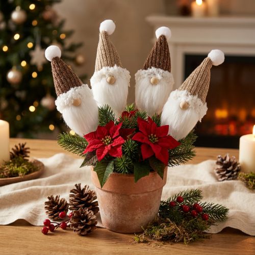 Plugue decorativo gnomo natal branco marrom 4x11cm 4 un | Floristik24.pt