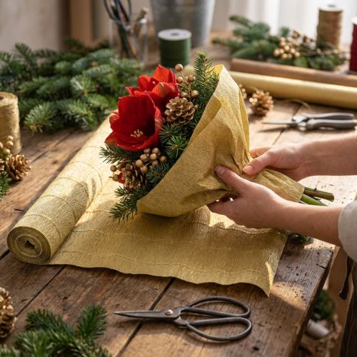 Papel Crepom Florista Dourado