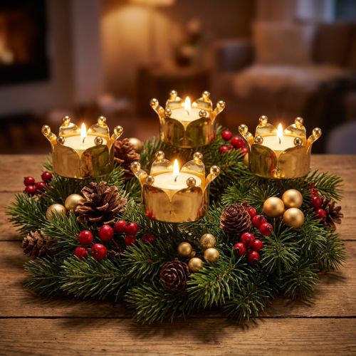 Suporte de luz de chá coroa ouro Ø4.8cm 4pcs | Floristik24.pt