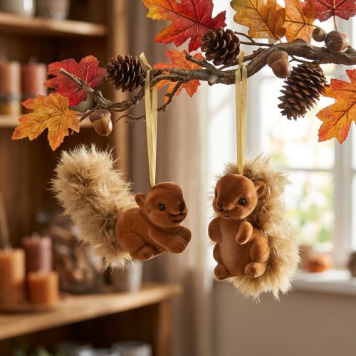 Decoração de outono, esquilo decorativo para pendurar, marrom, conjunto de 2 | Floristik24.pt