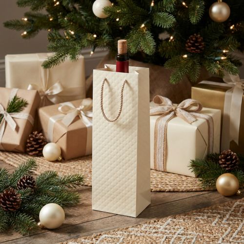 Saco de presente para garrafas papel creme 12×9×36cm 1ud | Floristik24.pt