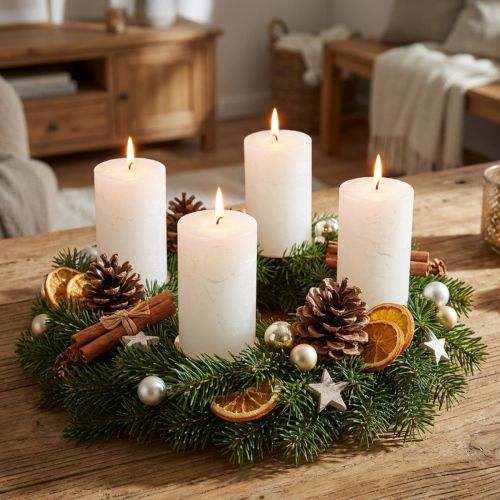 Conjunto de 4 velas cilíndricas brancas, 70x120mm, para decoração, casamentos e Advento. | Floristik24.pt