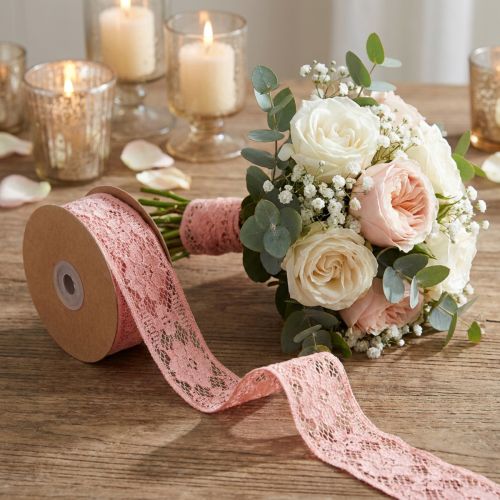Fita de renda rosa velho, fita decorativa, decoração vintage, fita decorativa, decoração de casamento W25mm L15m | Floristik24.pt