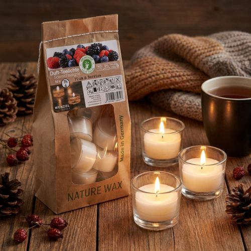 Velas perfumadas, velas de chá com frutas vermelhas, velas de chá perfumadas, velas de cera Ø3,8cm Alt.2,3cm brancas 18 unid. | Floristik24.pt