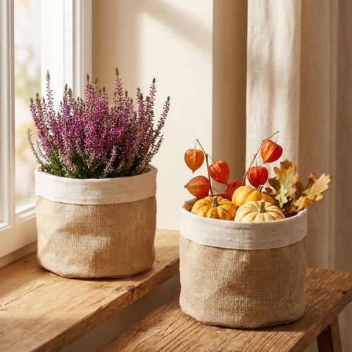 Itens Cesta de tecido de juta para plantador Utensilo Natural Ø21cm Alt.19cm 3 unidades