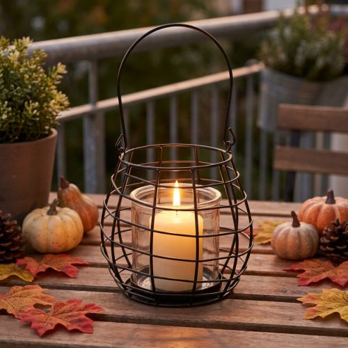 Lanterna de jardim com alça, preta, suporte de vela em vidro, Ø17cm, A15cm | Floristik24.pt