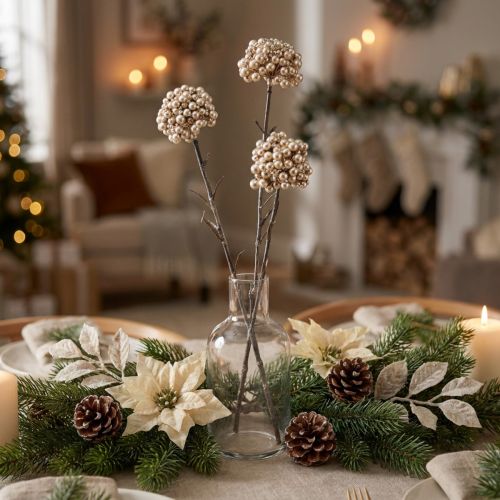 Ramo decorativo de baga artificial champanhe 46cm | Floristik24.pt