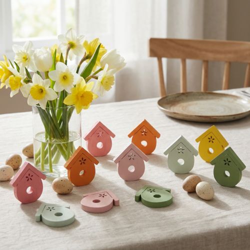 Itens Decoração dispersa casinha de passarinho decoração de mesa de madeira colorida 2,5-3,5 cm 48 peças