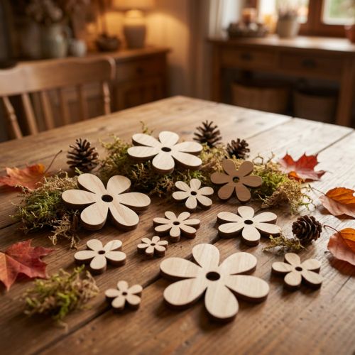 Itens Decoração dispersa flores de madeira decoração de mesa marrom natural Ø2-6cm 20 un