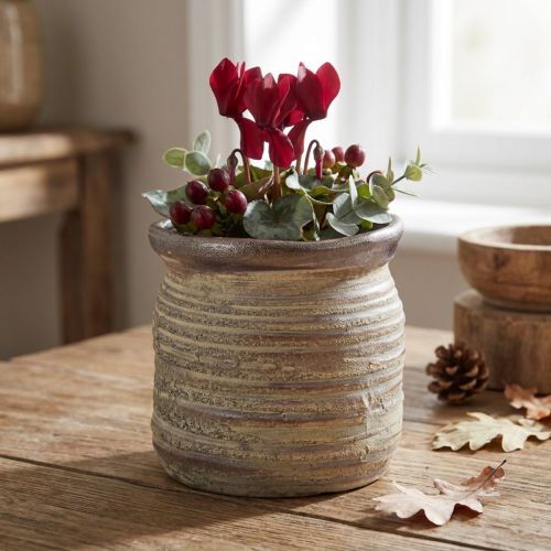 Vaso de cerâmica decorativo vaso metálico cinza marrom 14×14cm | Floristik24.pt