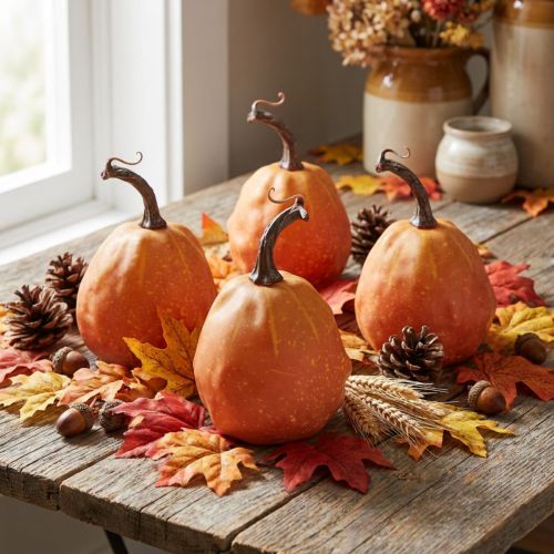 Itens Abóbora decorativa para decoração amarelo laranja Ø9cm 4 unid.
