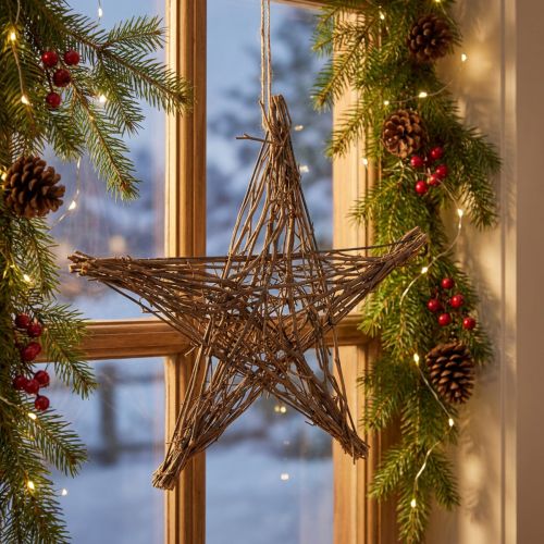 Poinsétia feita de galhos estrela decorativa para pendurar 50cm | Floristik24.pt