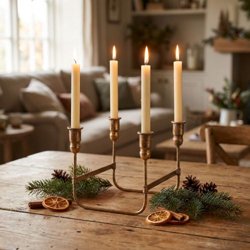 Castiçal antigo para 4 velas dourado 18×18cm Alt.16,5cm | Floristik24.pt