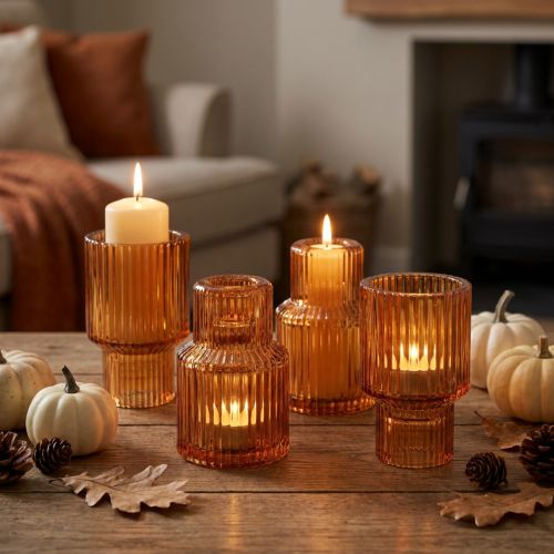Castiçal em vidro laranja porta-velas Alt.8cm 4 unid. | Floristik24.pt