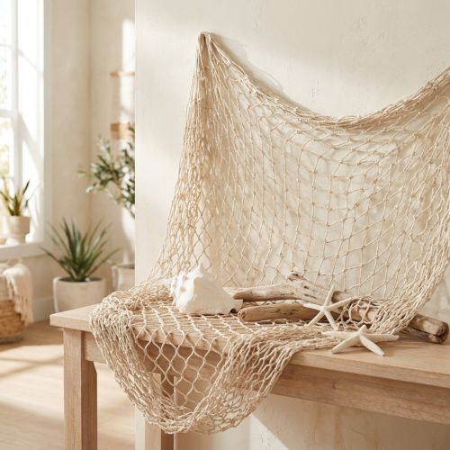 Rede de pesca em macramê para decoração náutica de verão, 85–90x100cm | Floristik24.pt