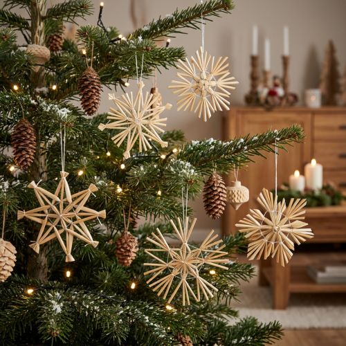 Estrelas de palha de Natal, decorações para árvores de Natal 8 cm, 12 peças | Floristik24.pt