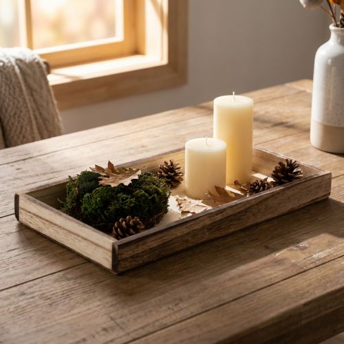 Bandeja retangular de madeira para plantio e decoração. Uso versátil. Design robusto. 30 cm, conjunto com 4 peças. | Floristik24.pt