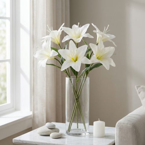 Itens Flores artificiais de lírio-tigre branco para vasos e arranjos, ramo de 29 cm com 6 unidades.