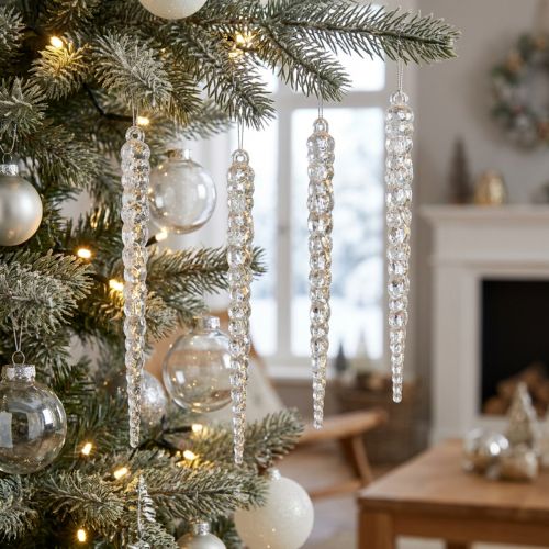 Pingentes de gelo decorativos para pendurar glitter transparente de inverno 14 cm 4 unidades | Floristik24.pt