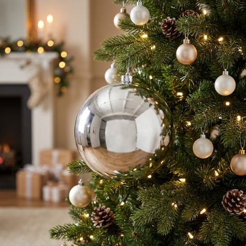 Bola de Natal de plástico pequena Ø14cm prateada | Floristik24.pt